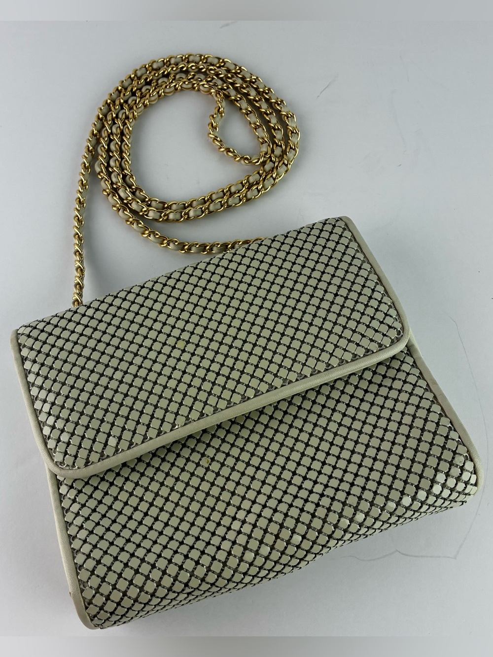 Whiting and Davis White Mesh Metal Crossbody Purse